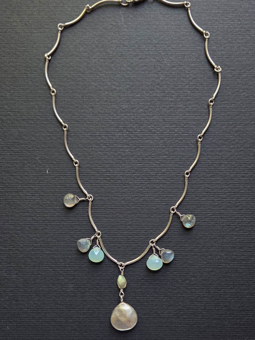 Sterling Silver Moonstone & Aqua Chalcedony Drop Necklace